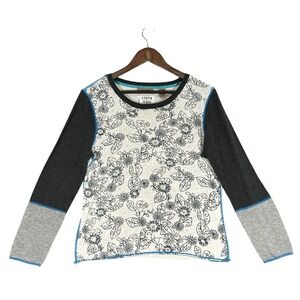 i.e. relaxed Floral Knit Top Womens PL White Grey Excellent Colorblock Crewneck